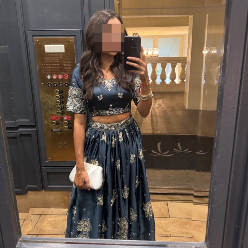 Dark Teal Lehenga with Silver Detailing